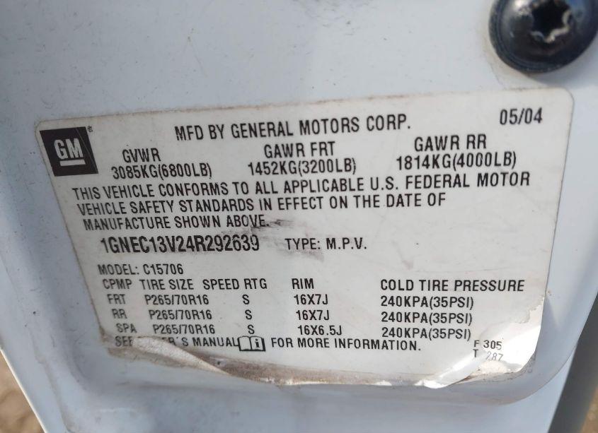 Photo 9 of 2004 Chevrolet Tahoe LS (VIN 1GNEC13V24R292639)