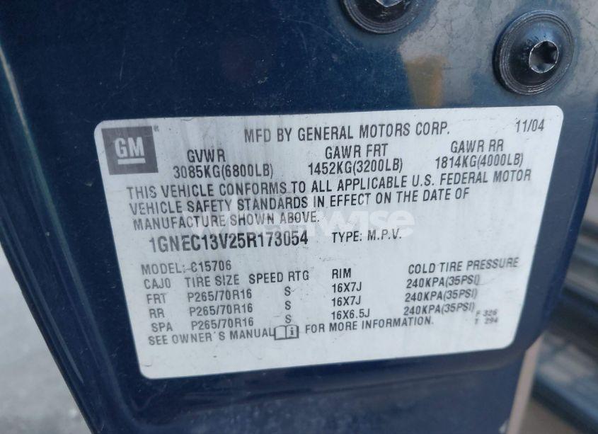 Photo 9 of 2005 Chevrolet Tahoe LS (VIN 1GNEC13V25R173054)