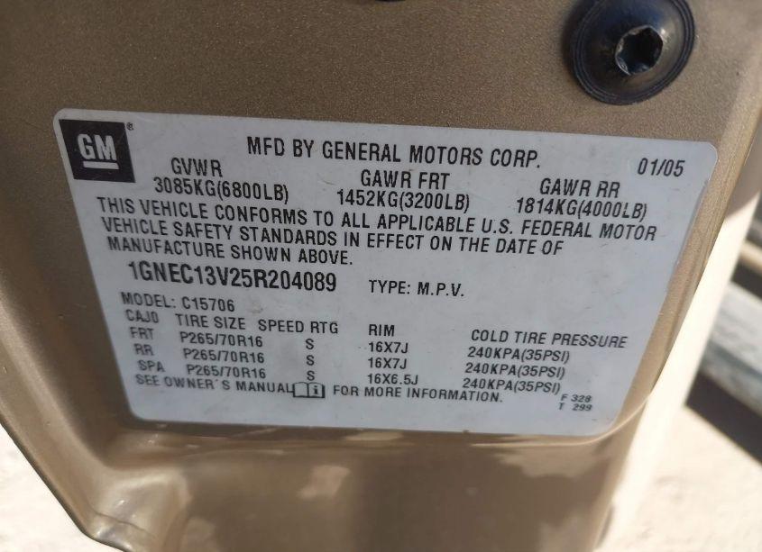 Photo 8 of 2005 Chevrolet Tahoe LS (VIN 1GNEC13V25R204089)