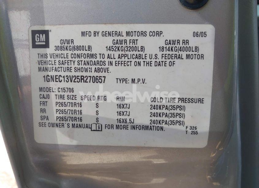 Photo 9 of 2005 Chevrolet Tahoe LS (VIN 1GNEC13V25R270657)