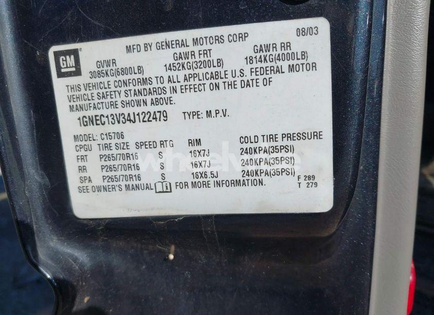 Photo 9 of 2004 Chevrolet Tahoe LS (VIN 1GNEC13V34J122479)