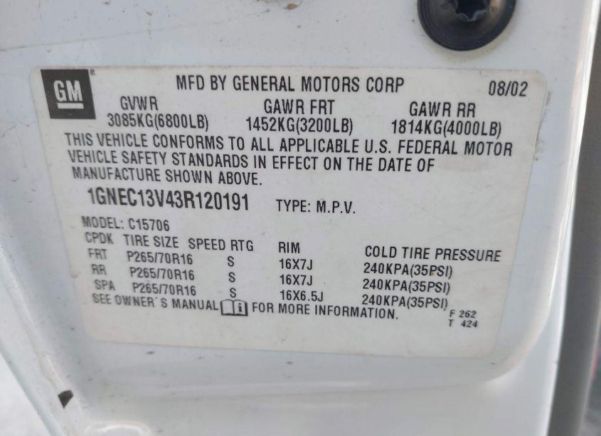 Photo 9 of 2003 Chevrolet Tahoe LS (VIN 1GNEC13V43R120191)