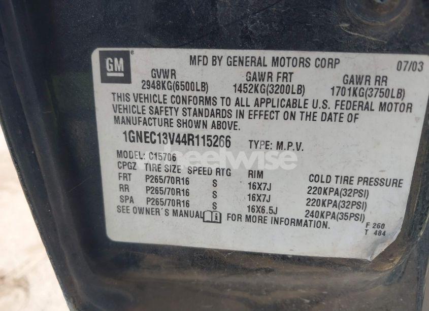 Photo 9 of 2004 Chevrolet Tahoe LS (VIN 1GNEC13V44R115266)