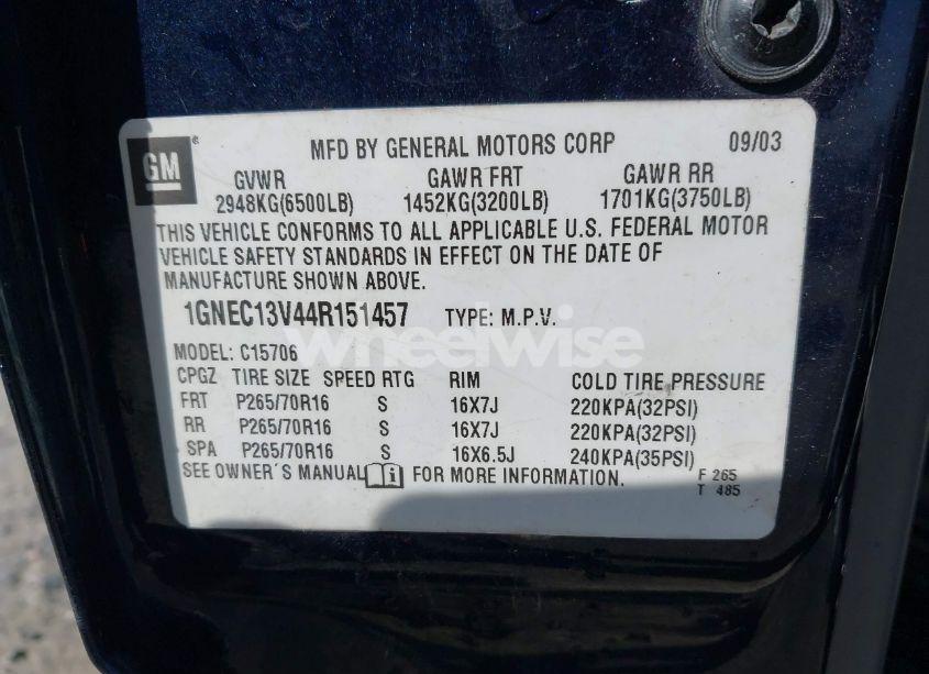 Photo 9 of 2004 Chevrolet Tahoe LS (VIN 1GNEC13V44R151457)