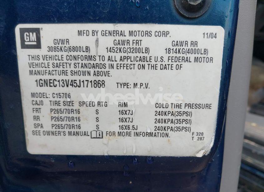 Photo 9 of 2005 Chevrolet Tahoe LS (VIN 1GNEC13V45J171868)