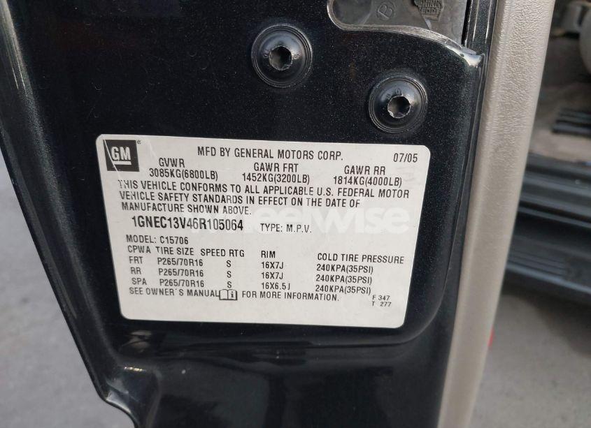 Photo 9 of 2006 Chevrolet Tahoe LS (VIN 1GNEC13V46R105064)