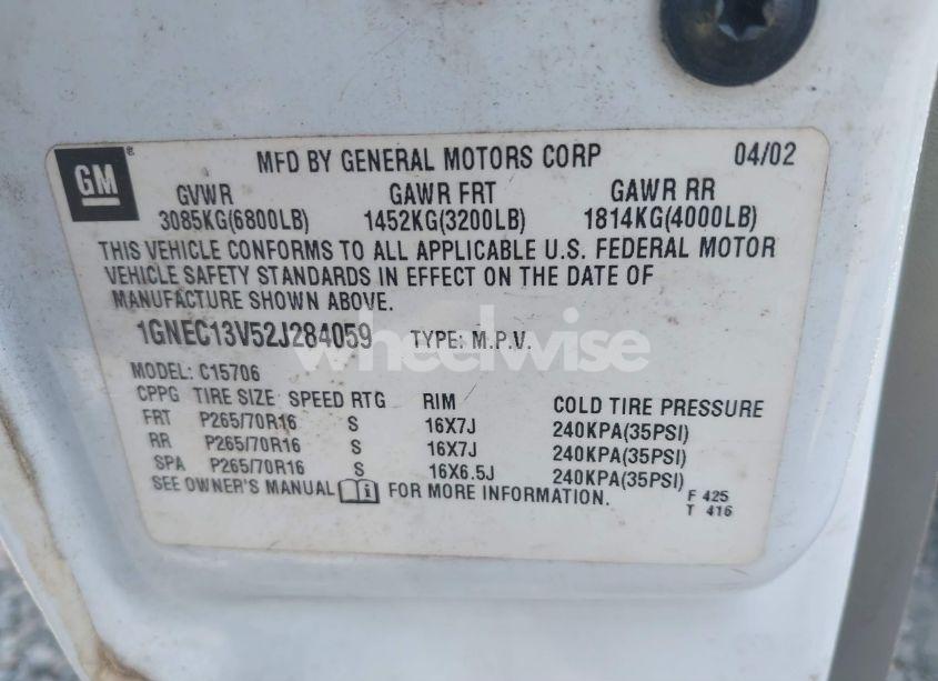 Photo 9 of 2002 Chevrolet Tahoe LS (VIN 1GNEC13V52J284059)