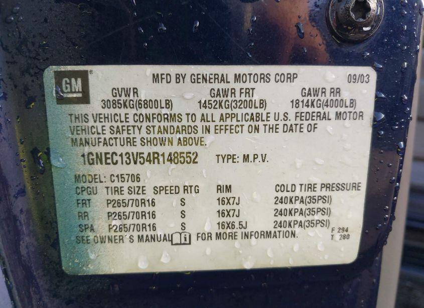 Photo 9 of 2004 Chevrolet Tahoe LS (VIN 1GNEC13V54R148552)