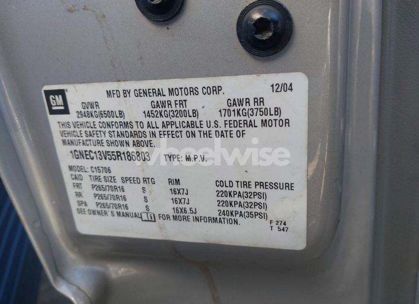 Photo 9 of 2005 Chevrolet Tahoe LS (VIN 1GNEC13V55R186803)