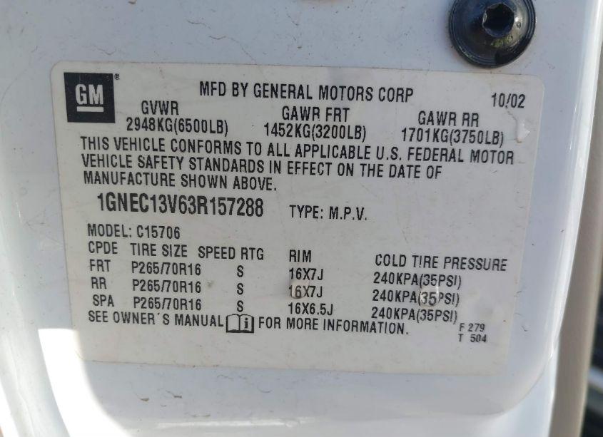 Photo 9 of 2003 Chevrolet Tahoe LS (VIN 1GNEC13V63R157288)