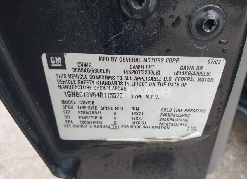 Photo 9 of 2004 Chevrolet Tahoe LS (VIN 1GNEC13V64R115575)