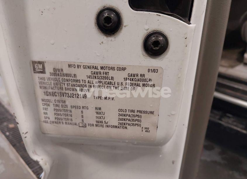 Photo 9 of 2003 Chevrolet Tahoe LS (VIN 1GNEC13V73J212149)