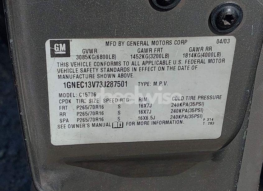 Photo 9 of 2003 Chevrolet Tahoe LS (VIN 1GNEC13V73J287501)