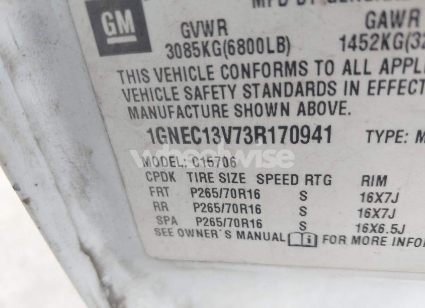 Photo 9 of 2003 Chevrolet Tahoe LS (VIN 1GNEC13V73R170941)