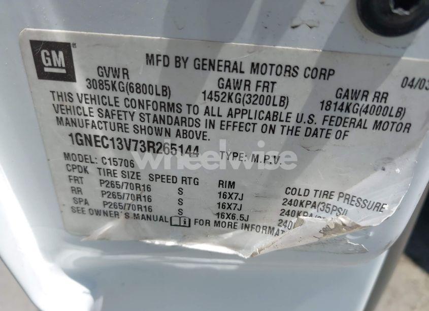 Photo 9 of 2003 Chevrolet Tahoe LS (VIN 1GNEC13V73R265144)