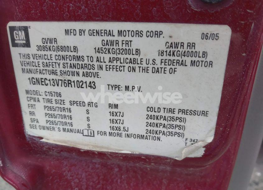 Photo 9 of 2006 Chevrolet Tahoe LS (VIN 1GNEC13V76R102143)