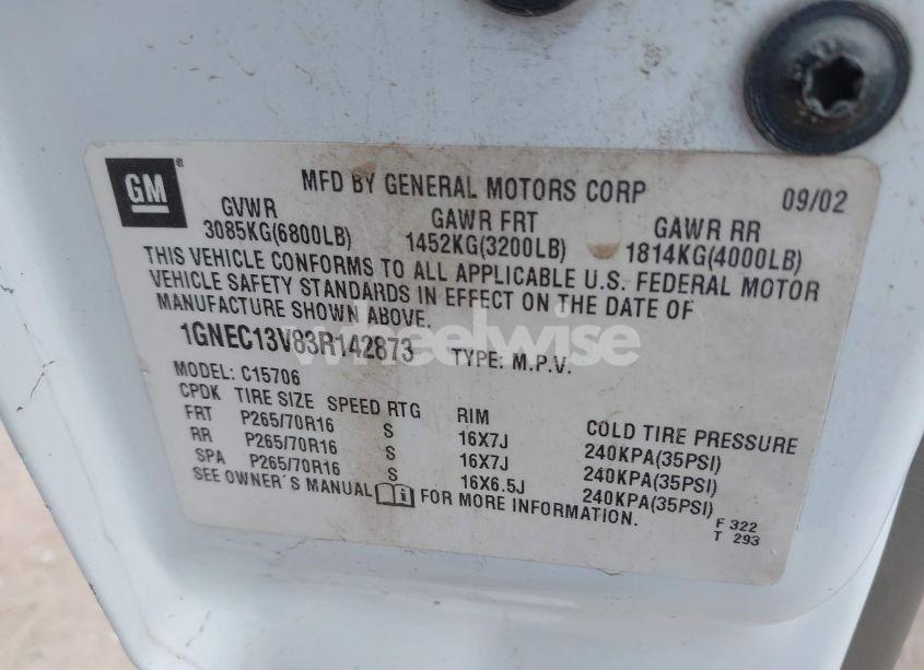 Photo 9 of 2003 Chevrolet Tahoe LS (VIN 1GNEC13V83R142873)