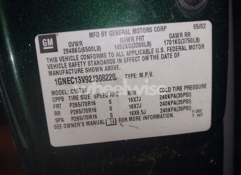 Photo 9 of 2002 Chevrolet Tahoe LS (VIN 1GNEC13V92J308220)