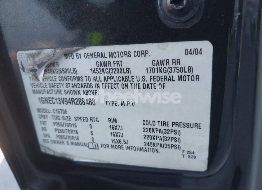 Photo 9 of 2004 Chevrolet Tahoe LS (VIN 1GNEC13V94R288488)