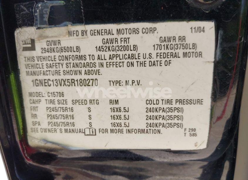 Photo 9 of 2005 Chevrolet Tahoe LS (VIN 1GNEC13VX5R180270)