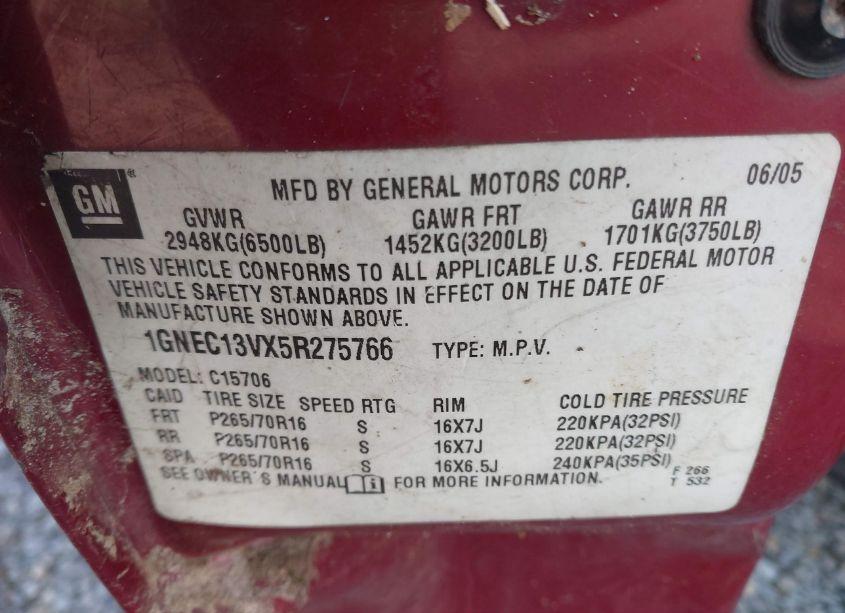 Photo 9 of 2005 Chevrolet Tahoe LS (VIN 1GNEC13VX5R275766)