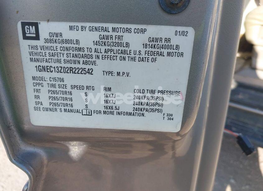 Photo 9 of 2002 Chevrolet Tahoe LT (VIN 1GNEC13Z02R222542)