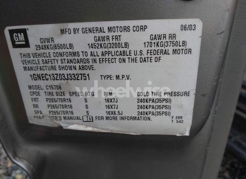 Photo 9 of 2003 Chevrolet Tahoe LT (VIN 1GNEC13Z03J332751)