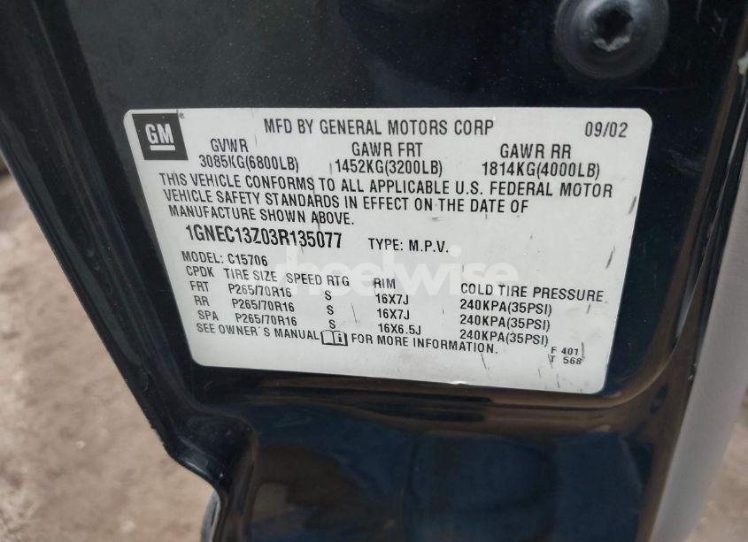 Photo 9 of 2003 Chevrolet Tahoe LT (VIN 1GNEC13Z03R135077)