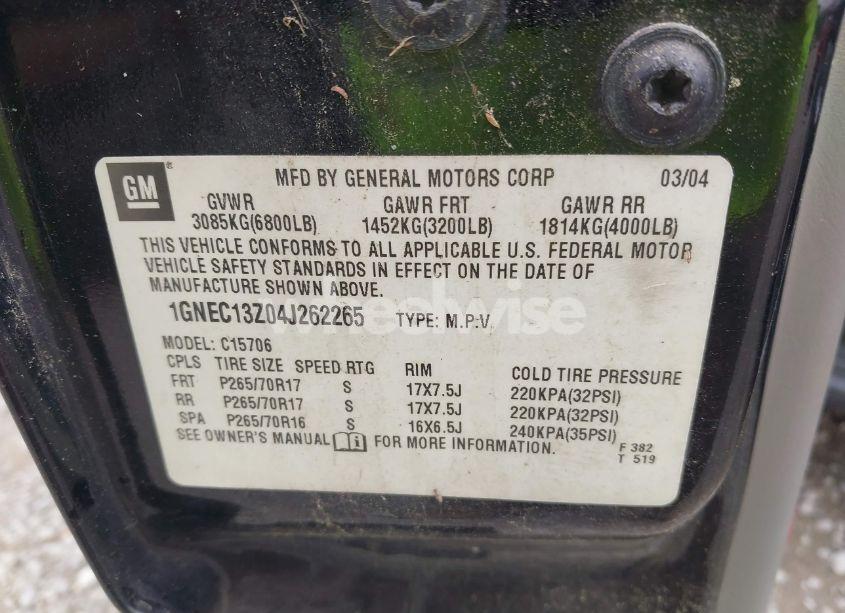 Photo 9 of 2004 Chevrolet Tahoe LT (VIN 1GNEC13Z04J262265)