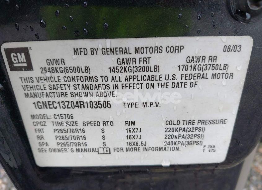 Photo 9 of 2004 Chevrolet Tahoe LS (VIN 1GNEC13Z04R103506)