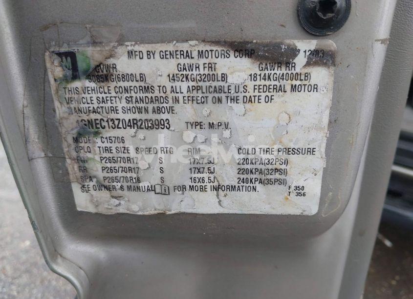 Photo 9 of 2004 Chevrolet Tahoe LS (VIN 1GNEC13Z04R203993)