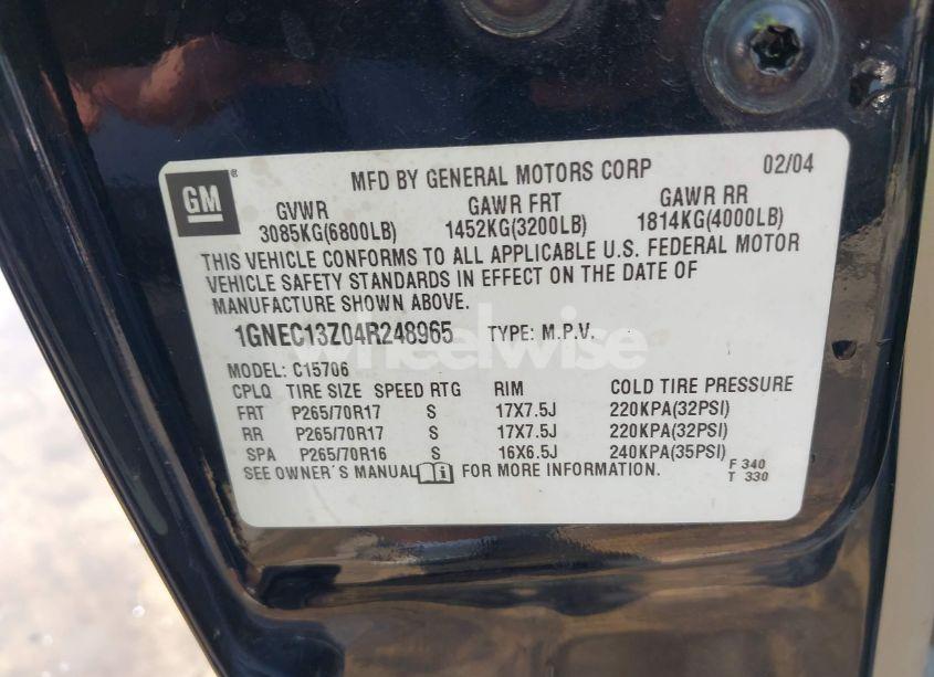 Photo 9 of 2004 Chevrolet Tahoe LT (VIN 1GNEC13Z04R248965)