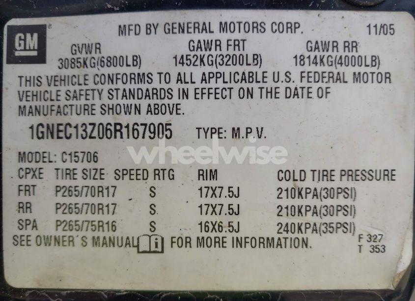 Photo 9 of 2006 Chevrolet Tahoe Z71 (VIN 1GNEC13Z06R167905)