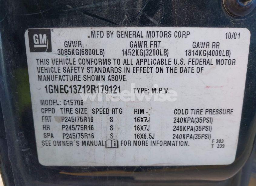 Photo 9 of 2002 Chevrolet Tahoe LS (VIN 1GNEC13Z12R179121)