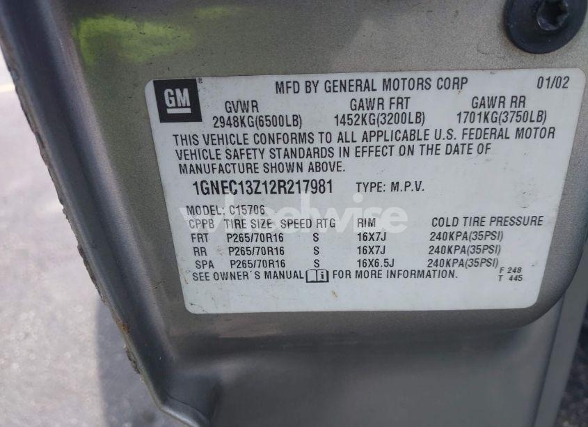 Photo 9 of 2002 Chevrolet Tahoe LS (VIN 1GNEC13Z12R217981)