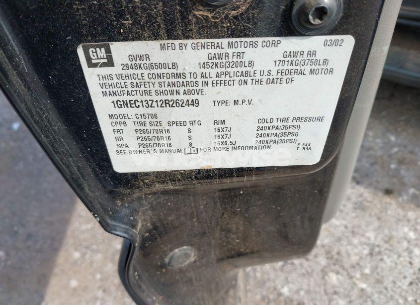 Photo 9 of 2002 Chevrolet Tahoe LT (VIN 1GNEC13Z12R262449)