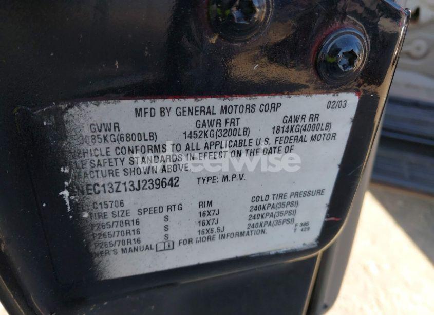 Photo 9 of 2003 Chevrolet Tahoe LS (VIN 1GNEC13Z13J239642)