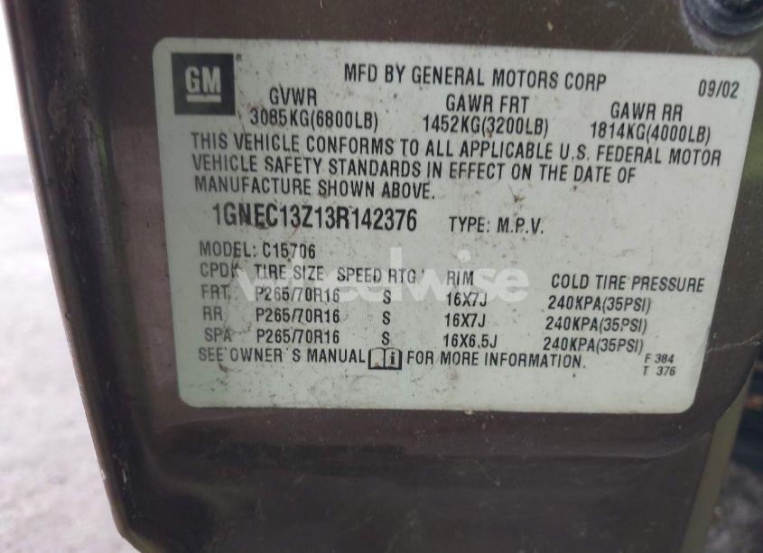 Photo 9 of 2003 Chevrolet Tahoe LS (VIN 1GNEC13Z13R142376)