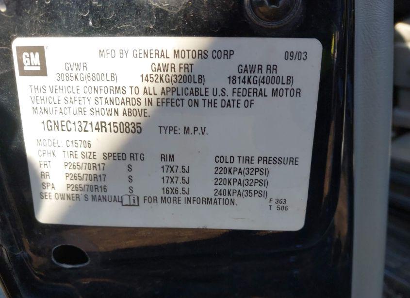 Photo 9 of 2004 Chevrolet Tahoe LT (VIN 1GNEC13Z14R150835)