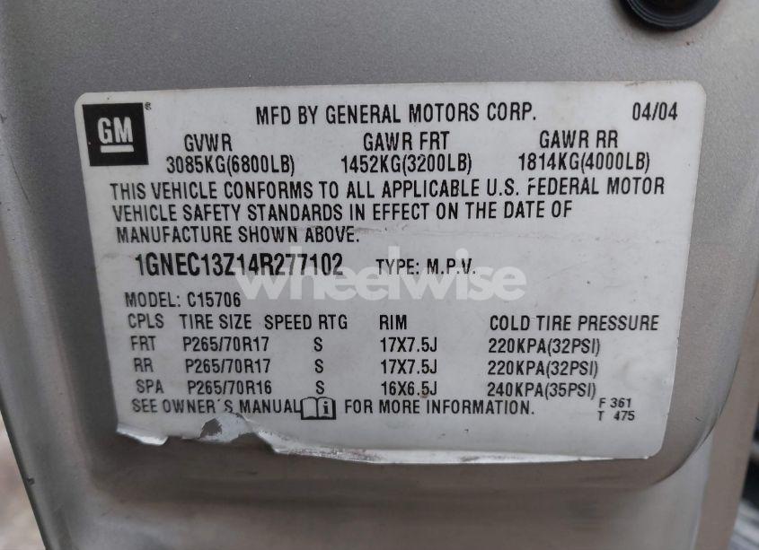 Photo 9 of 2004 Chevrolet Tahoe LT (VIN 1GNEC13Z14R277102)