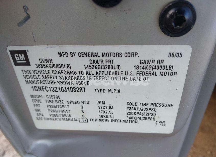 Photo 9 of 2006 Chevrolet Tahoe LT (VIN 1GNEC13Z16J103287)