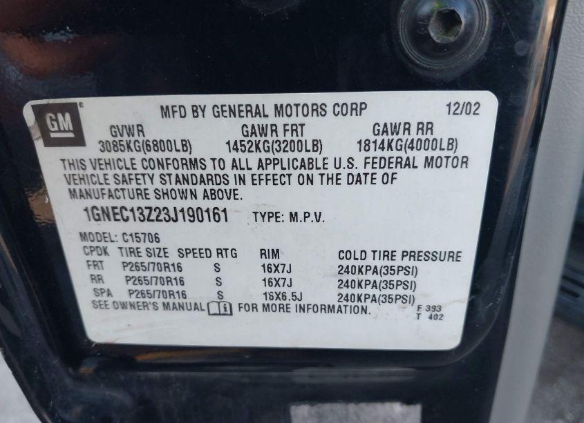 Photo 9 of 2003 Chevrolet Tahoe LS (VIN 1GNEC13Z23J190161)