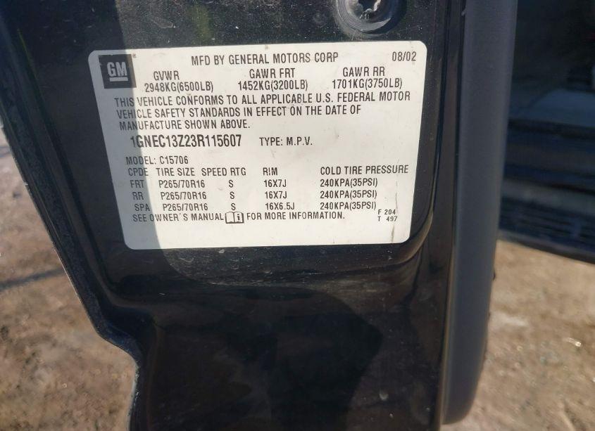 Photo 9 of 2003 Chevrolet Tahoe LT (VIN 1GNEC13Z23R115607)