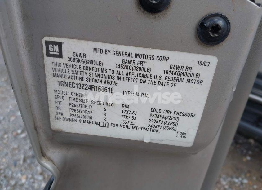 Photo 9 of 2004 Chevrolet Tahoe LS (VIN 1GNEC13Z24R168616)