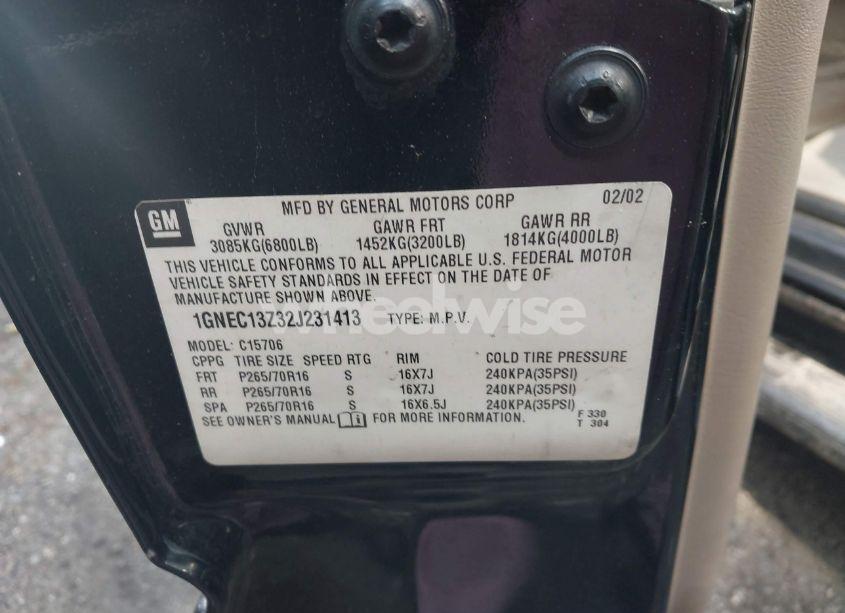 Photo 9 of 2002 Chevrolet Tahoe LT (VIN 1GNEC13Z32J231413)