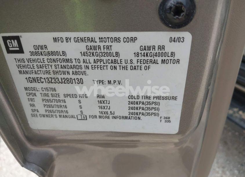 Photo 9 of 2003 Chevrolet Tahoe LT (VIN 1GNEC13Z33J280130)