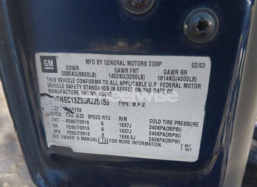 Photo 9 of 2003 Chevrolet Tahoe LT (VIN 1GNEC13Z33R225159)