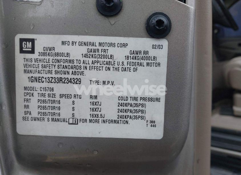 Photo 9 of 2003 Chevrolet Tahoe LS (VIN 1GNEC13Z33R234329)