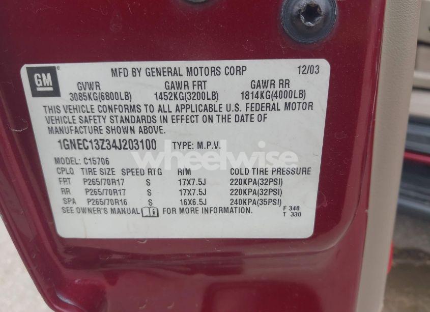 Photo 9 of 2004 Chevrolet Tahoe LT (VIN 1GNEC13Z34J203100)