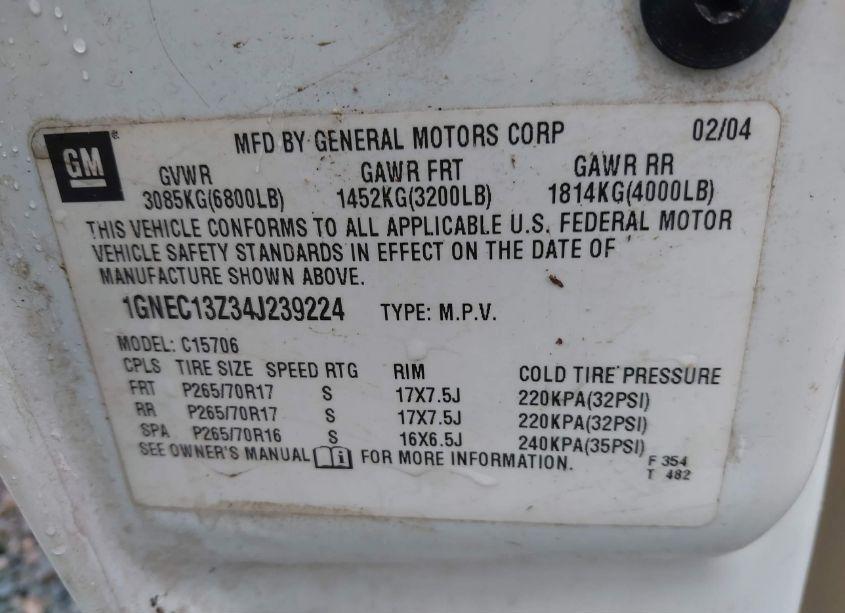 Photo 9 of 2004 Chevrolet Tahoe LT (VIN 1GNEC13Z34J239224)